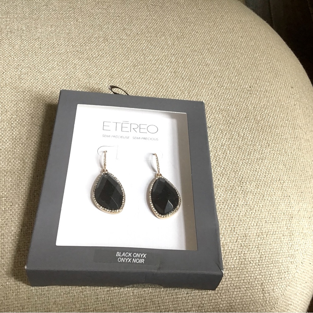 Gold tone earrings with black onyx stone
